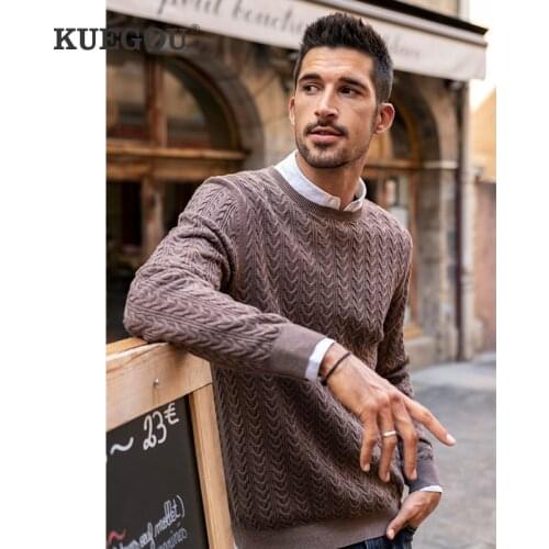 KUEGOU Autumn Winter Clothing Cotton Men‘s Sweater Retro personality Warm Pullovers Men Sweaters Knitted Fashion Top AZ-32003
