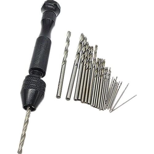 Hand Twist Drill Bits Set,DIY Precision Pin Vise Model Mini Hand Spiral Drill With 25pcs 0.5mm To 3.0mm Micro-Drill Bits (Black)