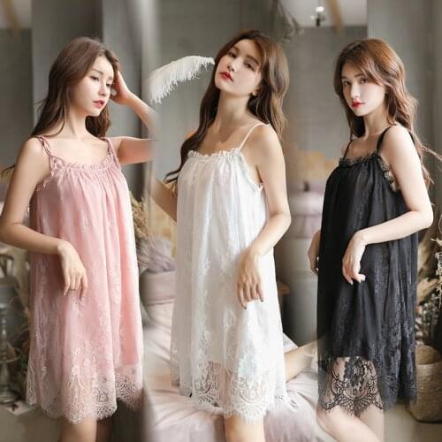 Sleepwear Womens Lace Thin Suspender Nightdress Transparent Sexy Summer Sexy Lingerie Princess Style Large Size M-4XL Home Suit