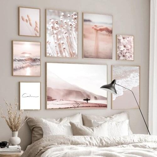 Nordic Seascape Wall Art Posters And Prints Cotton Quicksand Flowers Plants Wall Art Canvas Painting Living Room Home Decoration