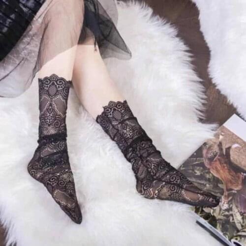 2021 New Net yarn Lace embroideried Floral Women Socks Calf High Lolita Gothic Cosplay Princess Socks