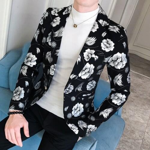 2021 New Mens Fashion Gold Print Groom Wedding Dress Suits Jackets Male Casual Blazer / Mens High-end Brand Blazer S-3XL