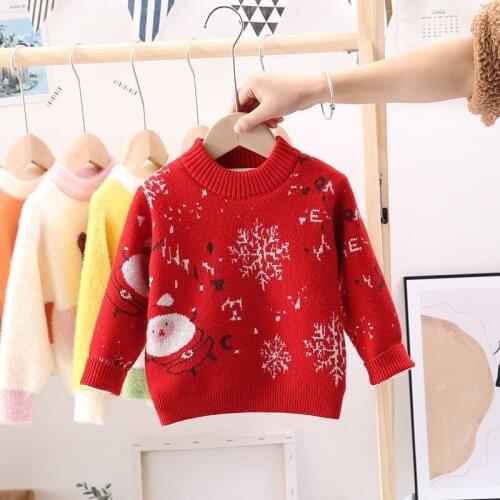 2020 Winter New Fashion Childrens Sweater Korean Cute Skin-friendly and Comfortable Boy Sweater Christmas Snowflake Plus Velvet
