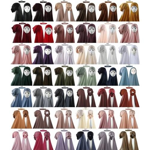 Wholesale Muslim Women Bonnet + Chiffon Shawl Head Scarf Underscarf Cap Islam Inner Scarf Headband Stretch Hijab Cover