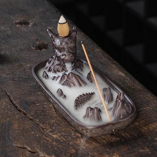 Waterfall Incense Burner, Incense Sticks Holder +20 Backflow Incense Cones, Dragon Incense Burner Holder for Home Decor Ornament