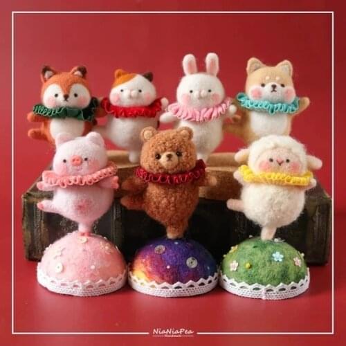 No Finish DIY Funny Zoo Circus Ballet Dancing Animal Wool Felt Kit Bear Dog Tiger Elephant Raccoon Alpaca Dancing Wool Felt Kit