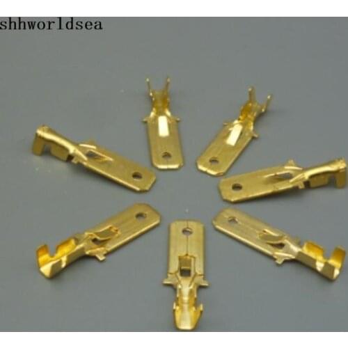 Shhworldsea 100PCS 6.3mm ternimal Crimp MALE Terminal Spade socket for h7 h1
