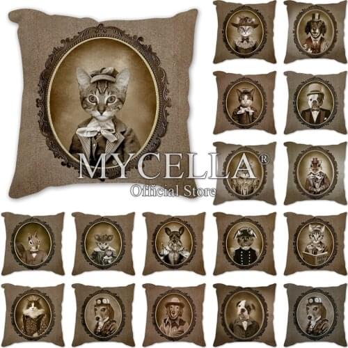 Dog home decorative pillows Retro animal portraits printed cushion cover 45x45cm cotton linen pillow cover Euro style pillowcase