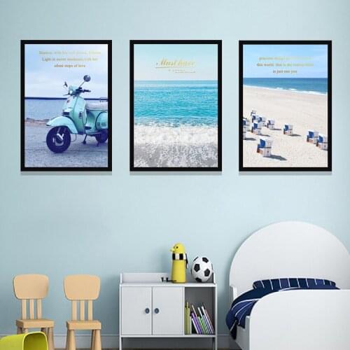 Tropical Beach Landscape Picture Azure Ocean Motorcycle Poster Nordic Decoration Print Wall Art Canvas Painting Home Decor