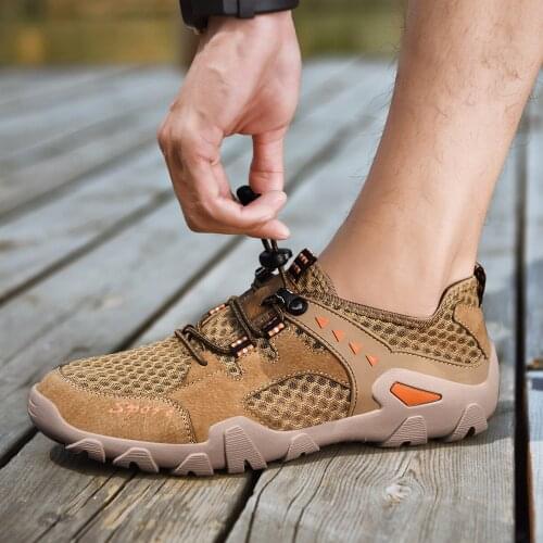 Handmade Summer Men Casual shoes Breathable Mesh Sneakers Men Soft Loafers Flats Sandals Male Driving shoes Large size 38-58