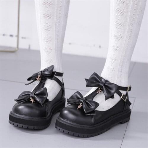 PXELENA Uniform Student Lovely Mary Janes Shoes Thick Platform Butterfly-knot T Strap Girls Lolita Princess Flat Creepers White