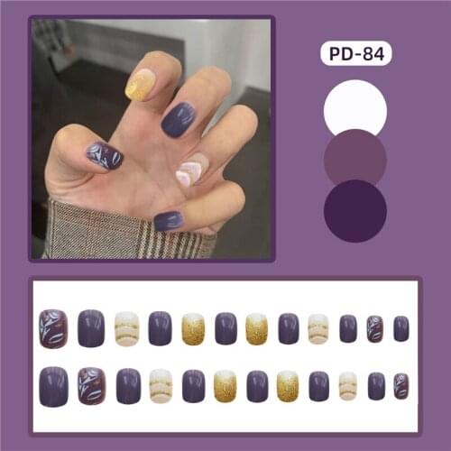 High Quality Fake Nails Short Purple Wear-Resistant Nail Stickers Finished Nail Stickers 24 Stickers With Glue