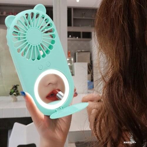 Beauty Mirror Fans USB Rechargeable Pocket Mini Handheld Cute LED Light Portable Mini Fan