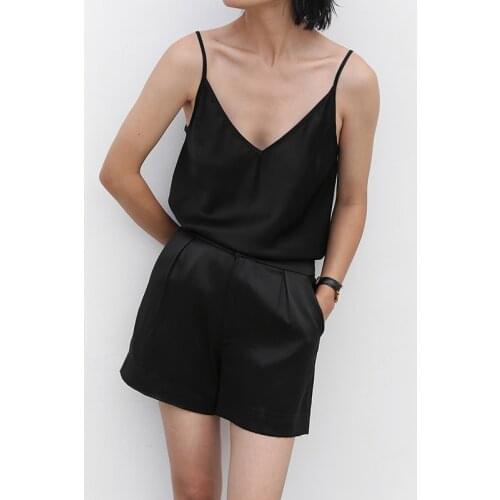 JIUNINE original design black V-neck silk camisole women with loose bottoming shirt mulberry silk women tank top women