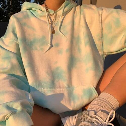 2021 Women Casual Autumn Long Sleeve Tie Dye Pocket Loose Hoodie Sweatshirt Pullover толстовка женская