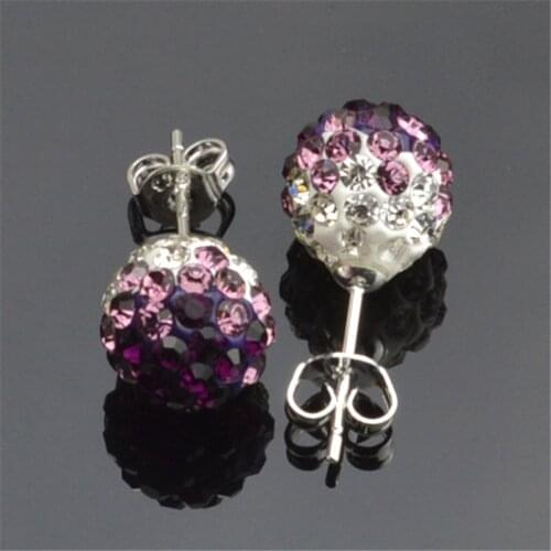 Stud Earrings for Women Black Gradual Change Silver Color Earring 10mm Ball Jewellery Crystal Beads Gift Ladies Christmas DIY