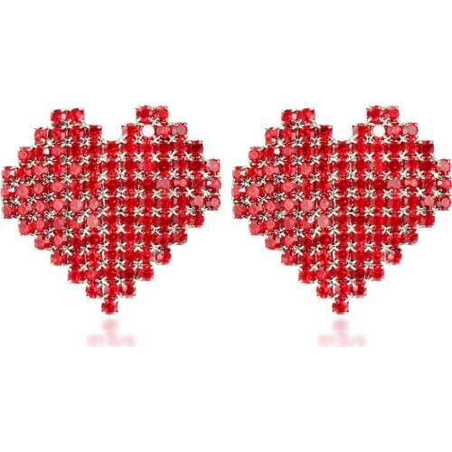 Red Love Inlaid Zircon Ear Studs Lady Earrings Fashion Glamour Send Girlfriend Gift Banquet Wedding Earrings