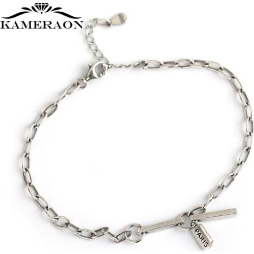 New Retro Simple Square Card S925 Sterling Silver Female Charm Bracelet for Women Girls Trendy Geometric Jewelry 2021