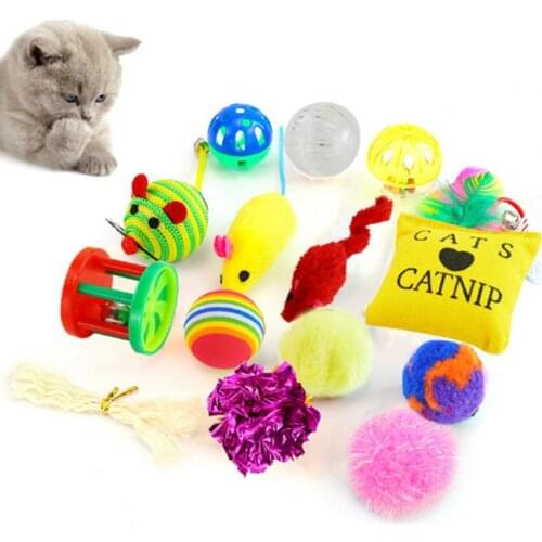14Pcs Kitten Mouse Bell Ball Ring Paper Funny Interactive Bite Resistant Cat Toy Cat Supplies Products