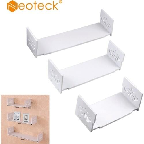 Neoteck 3 Pcs White U-Shaped Floating Wall Shelf Storage Rack Wood-Plastic Board For Home Office Study Room Decoration