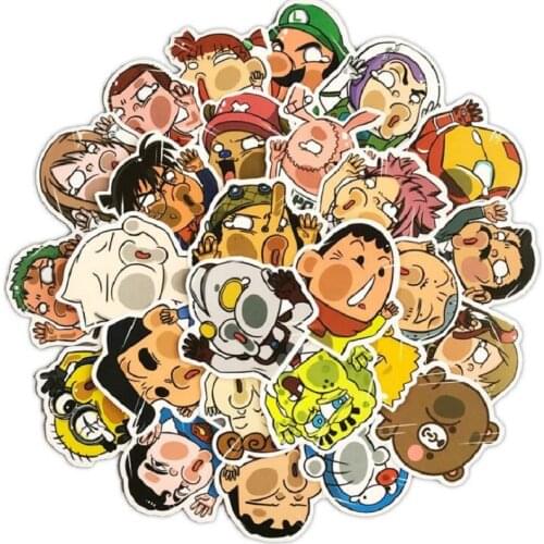 50PCS Crashed Glass Cartoon Character Funny Stickers Car Luggage Trolley Case Bike Notebook Cute Waterproof Sticker