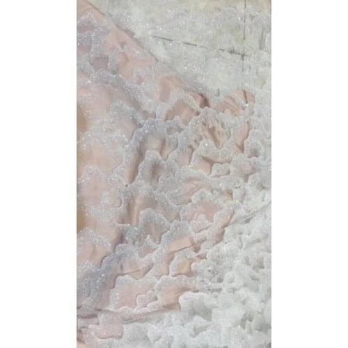 Sparkly African net guipure fabric SYJ-122811 with glued glitter for bridal dress best quality