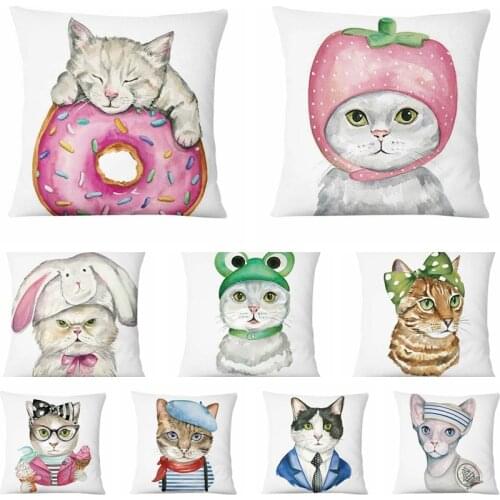 Super Soft Velvet Cartoon Cat Printed Cushion Decorative Pillow Home Decor Sofa Throw Pillow Almofadas Decorativas Para Sofa