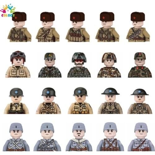 Kids Toys 10pcs/lot WW2 Military Figures Building Blocks 4 Sides Printing Chinese Soldiers Bricks Toys For Kids Birthday Gifts
