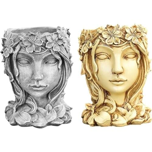 Goddess Statue Succulent Plant Pot with Drainage Hole Cactus Planter Indoor Outdoor Resin Portrait Vase GXMA