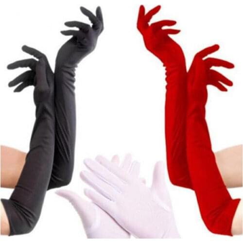 Classic Adult Opera/Elbow/Wrist Stretch Satin Finger Long Gloves Women Flapper Gloves Matching Costume Black White Red Grey Skin