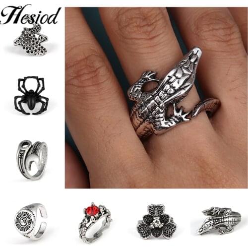 Spider Crocodile Owl Rings Black Silver Color Open Adjustable Design Exaggerated Finger Ring for Women Men Party Jewelry Gift