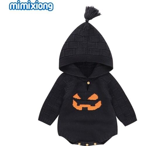 Baby Bodysuits Clothes Winter Holloween Pumpkin Knitted Newborn Boy Girl Onesie Top 0-18m Autumn Toddler Infant Jumpsuits Outfit
