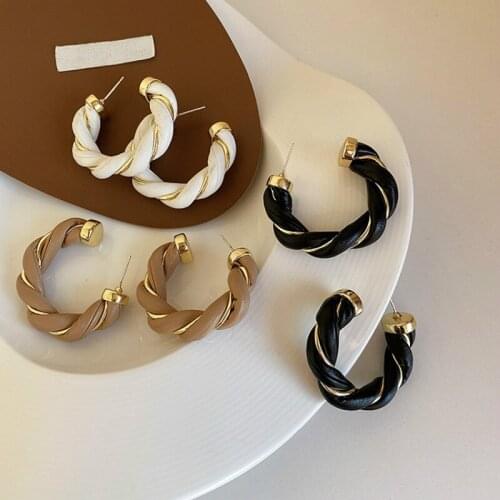 Retro Leather Twist Earrings Female Simple Gold Earrings Hoop Earrings for Women Stainless Steel Earrings