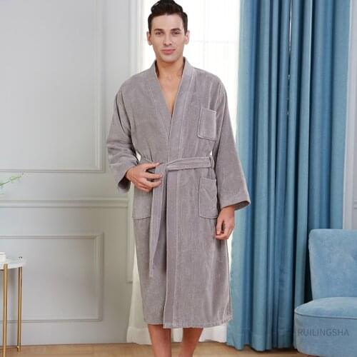 100% Cotton Hotel Terry Bathrobe Men Sweat Towel Bath Robe Plus Size Winter Warm Kimono Robes Mens Seepwear Women Dressing Gowns