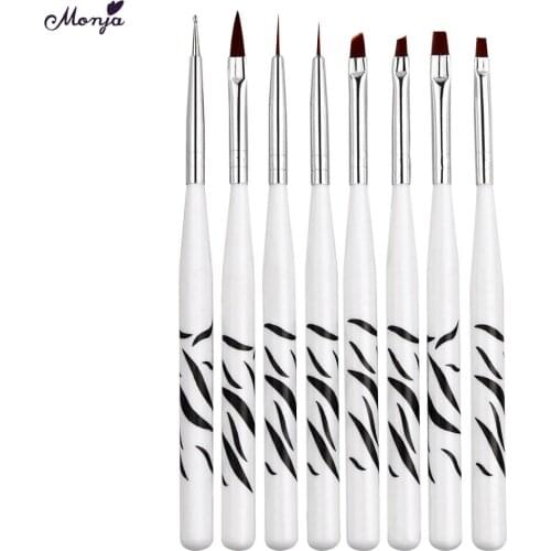 Monja 8pcs/set Nail Art Acrylic Liquid Powder Brush French Flower Liner Lines Stripes Painting Drawing Dotting Pen Manicure Tool