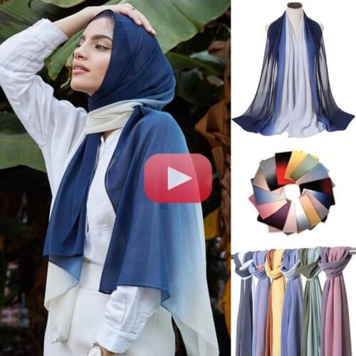 180*70cm Gradient Bubble Muslim Chiffon Hijab Scarf Women Fashion Islamic Arab Shawl Wrap Head Scarves Ready To Wear Headscarf