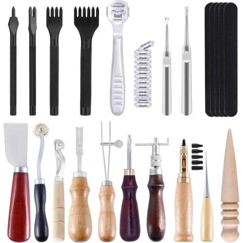 Imzay Leather Stitching Sewing Punch Craft Tools Kit Cutter Carving Working Stitching Leather Craft Tool Sets Accessories