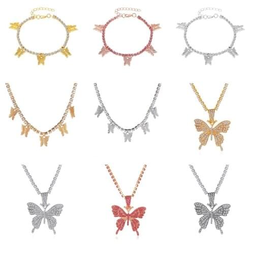 VIVILADY European Brand Fashion Alloy Imitation Fairy Butterfly Female Necklace Bracelet Set Birthday Gift Wedding Jewellry