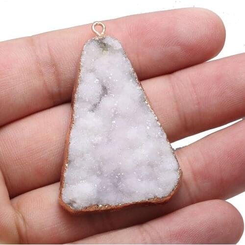 Natural Stone white Crystal Cluster Pendants Triangle Shape Exquisite Charms For jewelry making DIY necklace Earring accessories