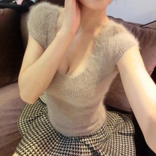 Autumn and winter kojah goatswool short-sleeve vest marten velvet sweater big u mink sweater blousier