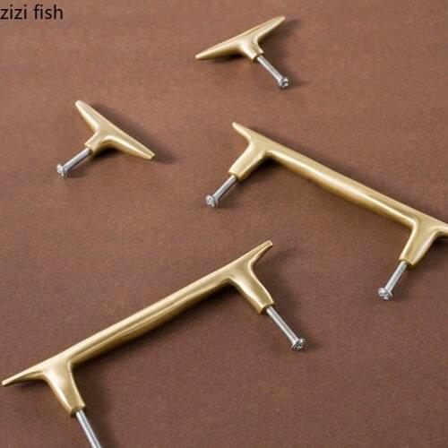Simple Solid Brass Handle Wardrobe Drawer Golden Kitchen Cabinet Handles 96mm Door Knobs and Handles Top Design Home Decoration