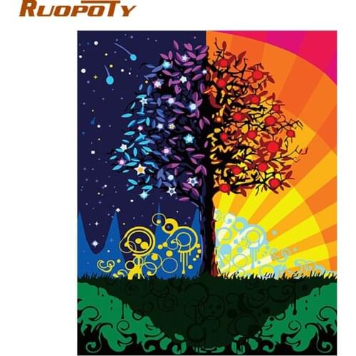 RUOPOTY Frame Colorful Tree Diy Painting By Numbers Kits Wall Art Acrylic Paint On Canvas HandPainted Home Decor Artwork 40x50cm