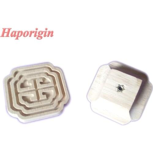 5x Square Carved Wooden Kitchen Cabinet Drawer Knobs Cupboard Handles Closet Cabinet Furniture Wardrobe Shoes Box Wood Pulls