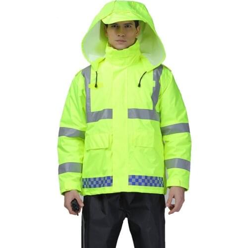 Hi Vis Reflective Jacket Windproof Waterproof Cycling Jacket Bike Bicicleta Traffic Police Windcoat Thick Cotton Padded Raincoat