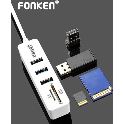 FONKEN USB HUB TF SD Card Reader Slot 3 USB Hab For XIaomi Samsung Tablet Notebook High Speed Hub Adapter USB-Hub For PC Laptop