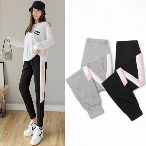 Pregnant womens belly bottom pants broad legs Spring and Autumn Moms casual pants Spring new cotton sports leggings