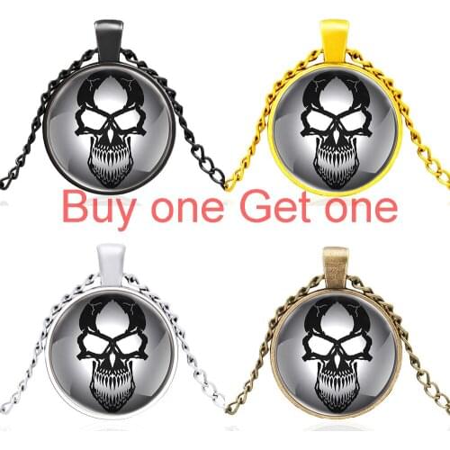 High Quality Fashion Skull Design Glass Dome Charm Pendant Necklace Men Women Jewelry Gifts