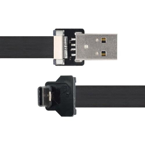 Xiwai Up Down Angled USB 2.0 Type-A Male to USB-C Type-C Male Data Flat Slim FPC Cable for FPV & Disk & Phone