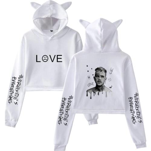 Personality Lil Peep Hip Hop Hoodie Streetwear Kawaii Cat Ear Cropped Short Sweatshirt Hooded Women All-match Pullover Tops