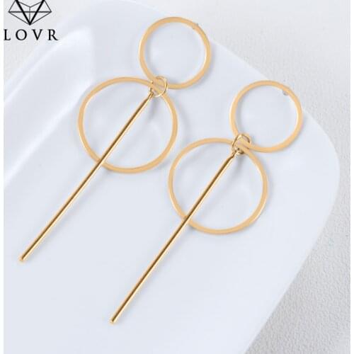 LOVR 2019 New Korean Fashion Simple Gold Long Drop Earrings for Women Metal Statement Hanging Dangle Earrings modern Jewelry